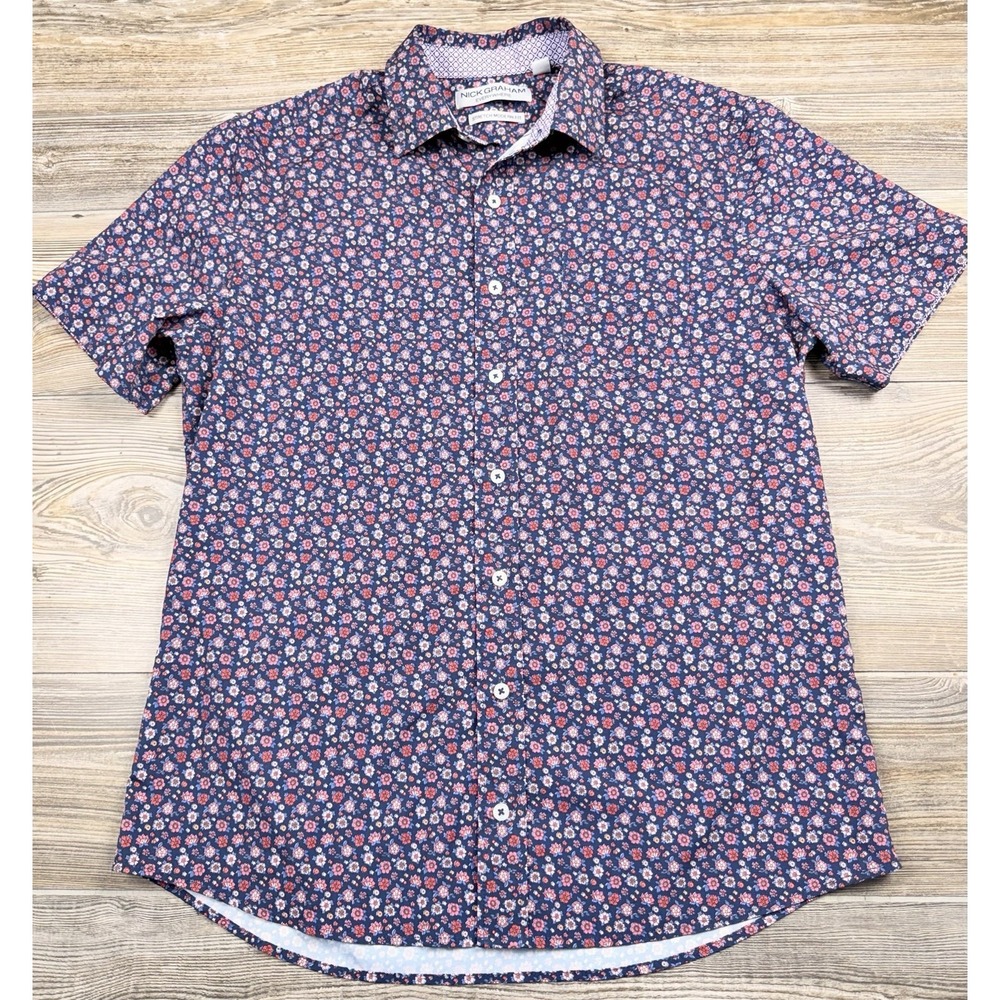 Nick Graham Everywhere Stretch Performance Short Sleeve‎ Button Down Shirt Med